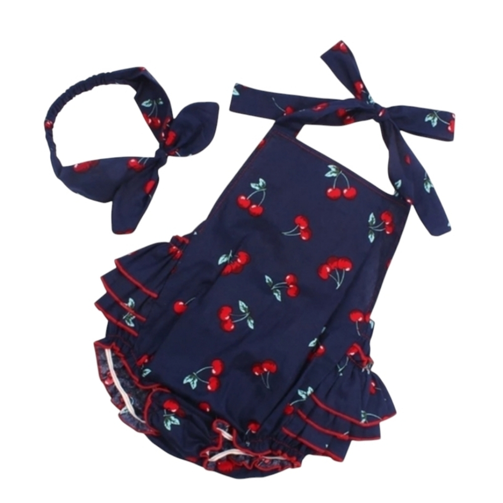 Baby Girl Cherry Romper & Headband Set